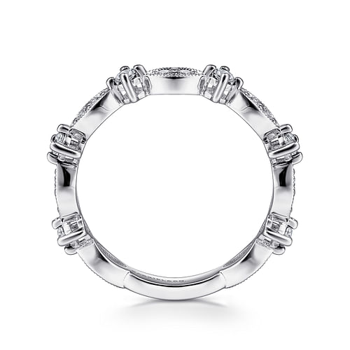 14K White Gold Alternating Cluster Marquise and Round Diamond Stackable Ring - 0.4 ct - Shot 2