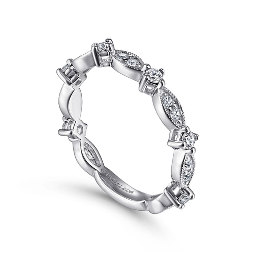 14K White Gold Alternating Cluster Marquise and Round Diamond Stackable Ring - 0.4 ct - Shot 3