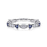 14K White Gold Alternating Diamond Cluster Marquis and Sapphire Stackable Ring - 0.2 ct
