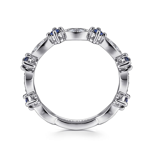 14K White Gold Alternating Diamond Cluster Marquis and Sapphire Stackable Ring - 0.2 ct - Shot 2