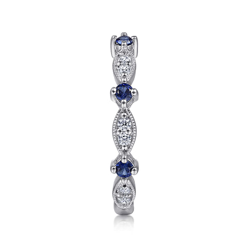 14K White Gold Alternating Diamond Cluster Marquis and Sapphire Stackable Ring - 0.2 ct - Shot 4