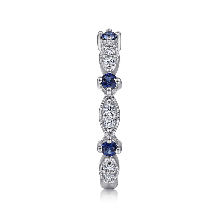 14K White Gold Alternating Diamond Cluster Marquis and Sapphire Stackable Ring - 0.2 ct - Shot 4