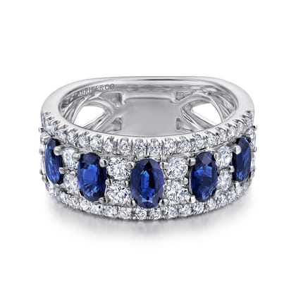 14K White Gold Alternating Diamond and Sapphire Ring