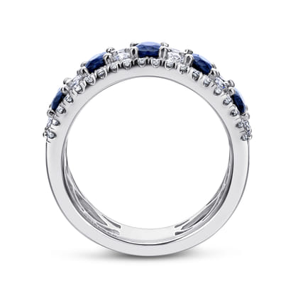 14K White Gold Alternating Diamond and Sapphire Ring