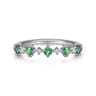 14K White Gold Alternating Round Diamond and Emerald Ring - 0.09 ct