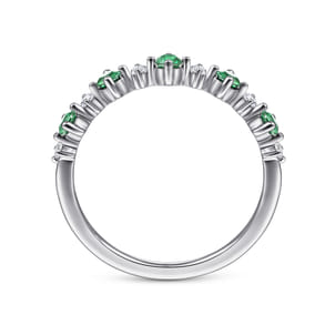 14K White Gold Alternating Round Diamond and Emerald Ring