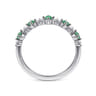 14K White Gold Alternating Round Diamond and Emerald Ring - 0.09 ct