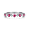 14K White Gold Alternating Round Diamond and Ruby Ring - 0.09 ct