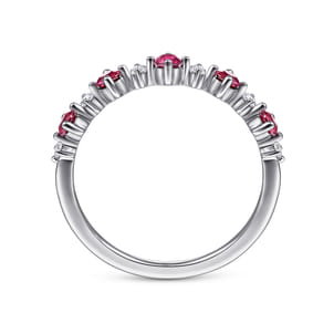 14K White Gold Alternating Round Diamond and Ruby Ring