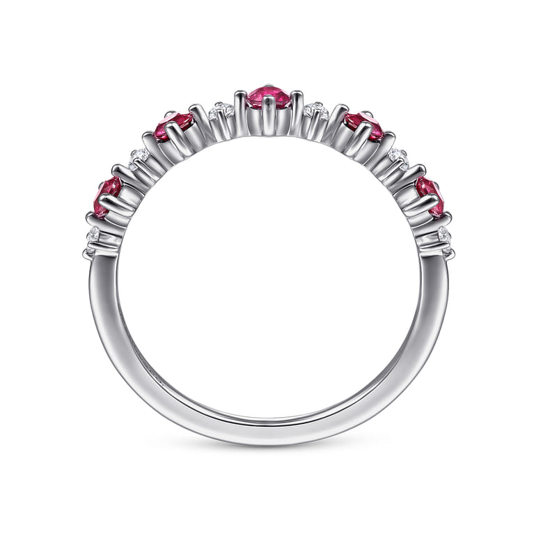 14K White Gold Alternating Round Diamond and Ruby Ring - 0.09 ct - Shot 2