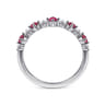 14K White Gold Alternating Round Diamond and Ruby Ring - 0.09 ct