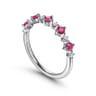 14K White Gold Alternating Round Diamond and Ruby Ring - 0.09 ct