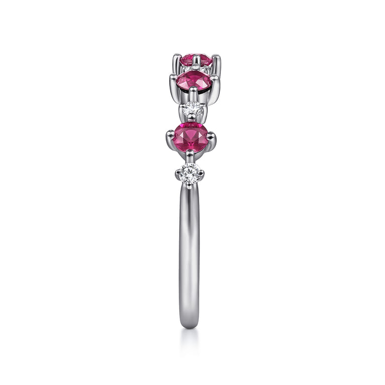 14K White Gold Alternating Round Diamond and Ruby Ring - 0.09 ct - Shot 4