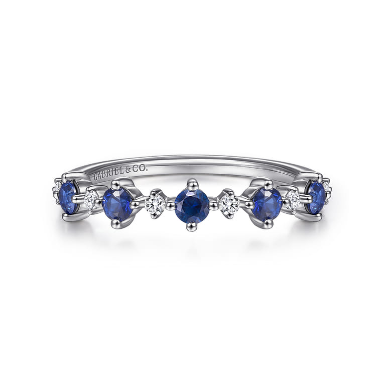 14K White Gold Alternating Round Diamond and Sapphire Ring - 0.09 ct - Shot 1