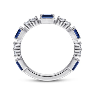 14K White Gold Alternating Sapphire Baguette and Diamond Ring
