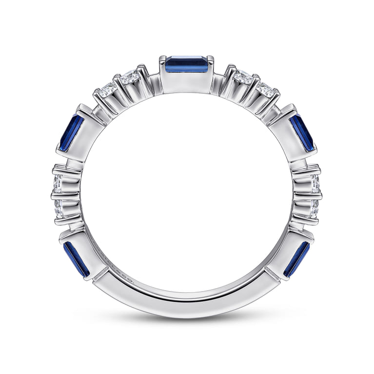14K White Gold Alternating Sapphire Baguette and Diamond Ring - 0.25 ct - Shot 2
