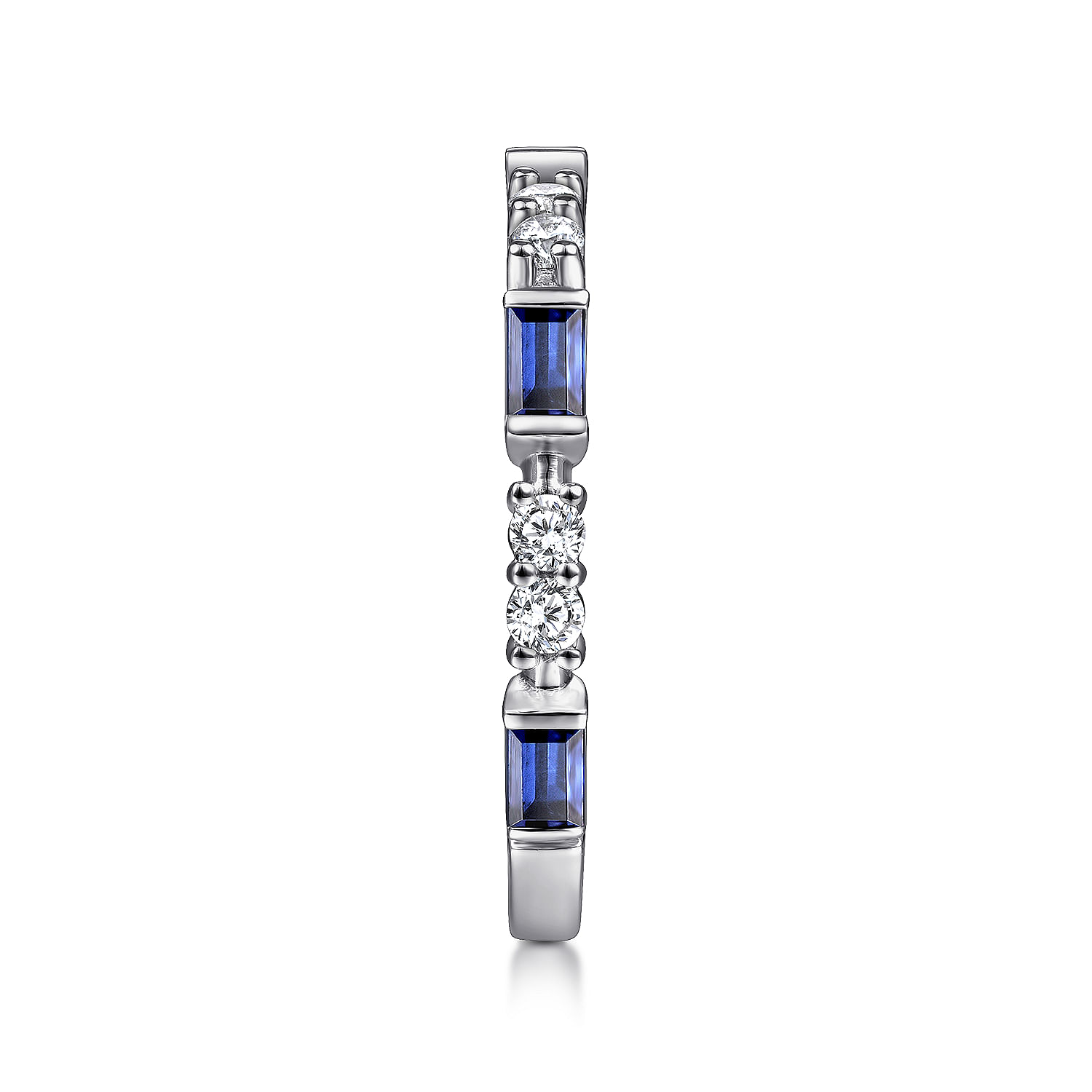 14K White Gold Alternating Sapphire Baguette and Diamond Ring