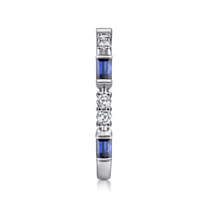 14K White Gold Alternating Sapphire Baguette and Diamond Ring