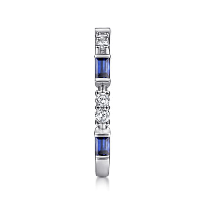 14K White Gold Alternating Sapphire Baguette and Diamond Ring