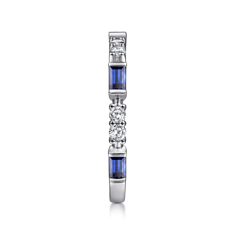 14K White Gold Alternating Sapphire Baguette and Diamond Ring - 0.25 ct - Shot 4