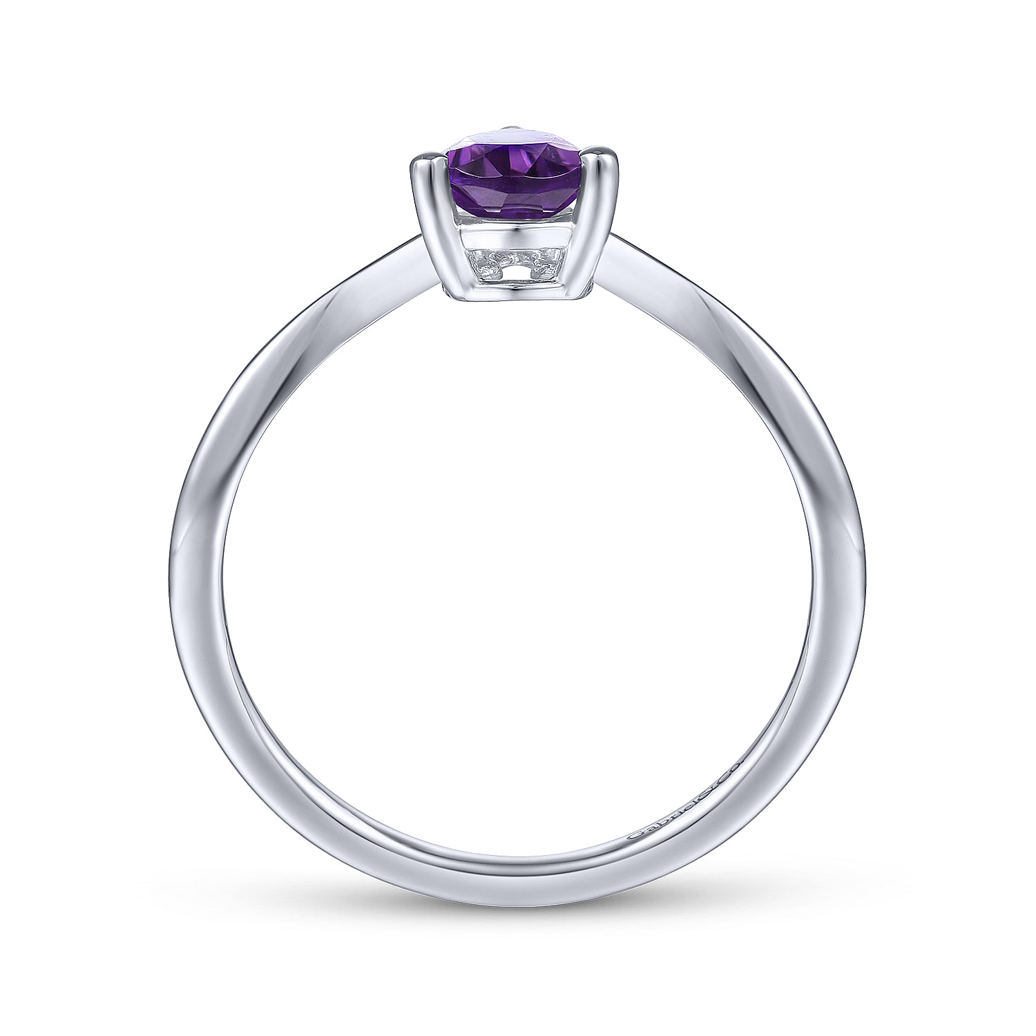 14K White Gold Amethyst Diamond Chevron Ring