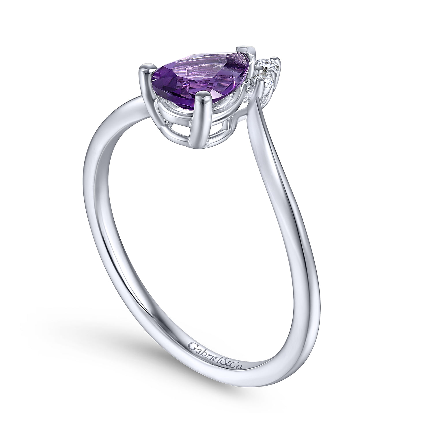 14K White Gold Amethyst Diamond Chevron Ring