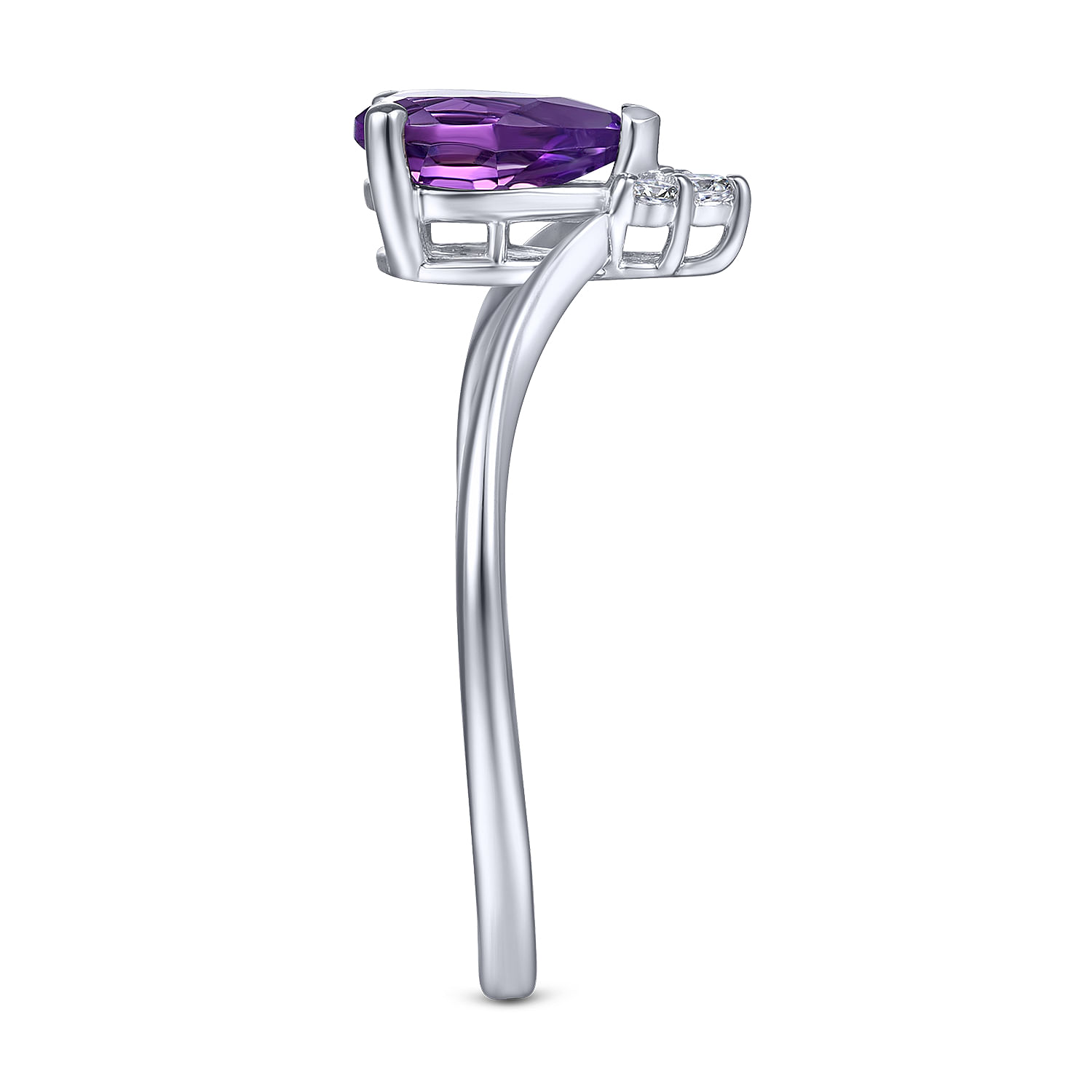 14K White Gold Amethyst Diamond Chevron Ring