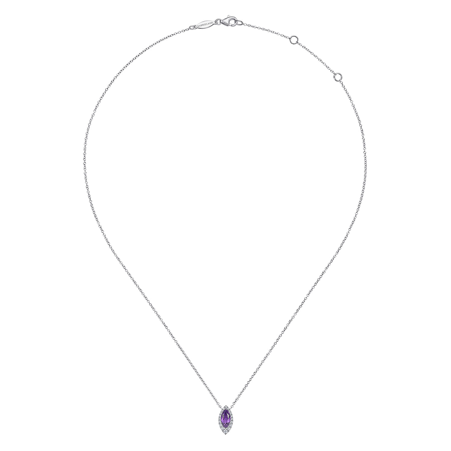 14K White Gold Amethyst Marquise and Diamond Halo Pendant Necklace - 0.16 ct - Shot 2