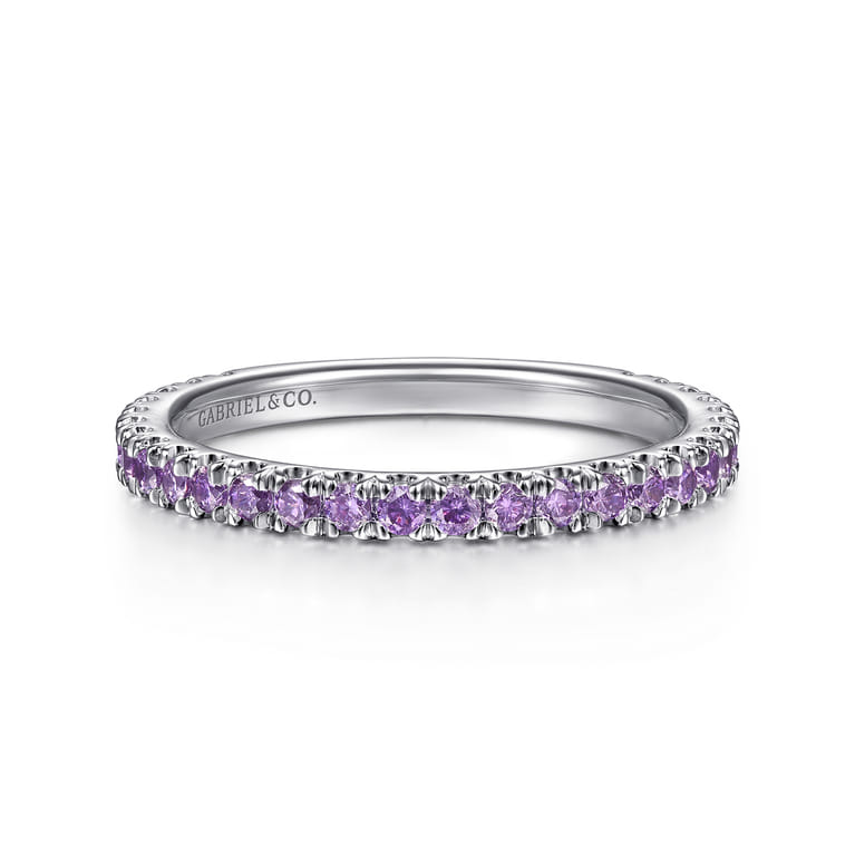 14K White Gold Amethyst Stackable Ring - Shot 1