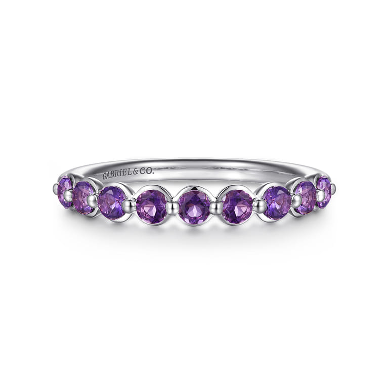 14K White Gold Amethyst Stackable Ring - Shot 1