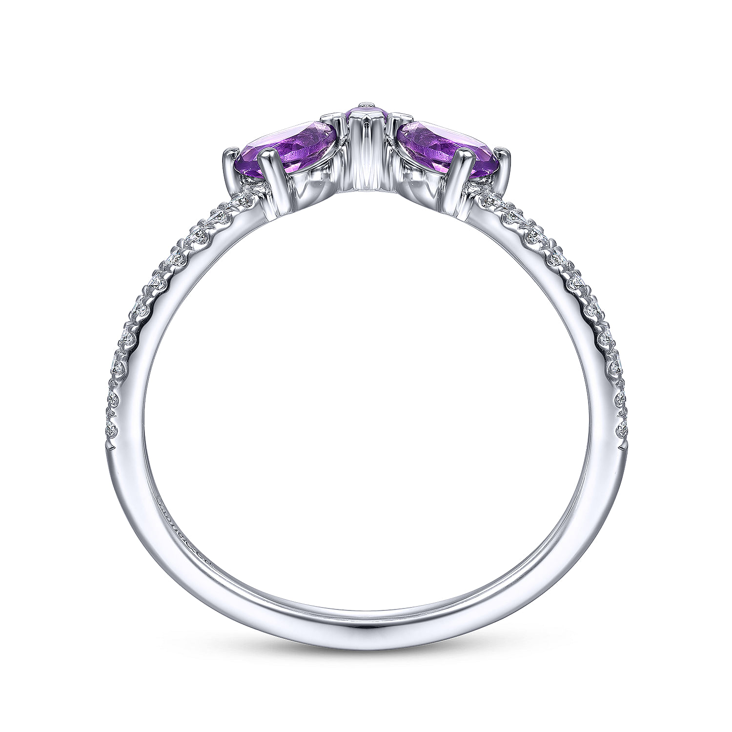 14K White Gold Amethyst and Diamond Curved V Ring - 0.1 ct - Shot 2