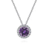 14K White Gold Amethyst and Diamond Halo Pendant Necklace - 0.06 ct