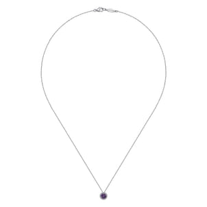 14K White Gold Amethyst and Diamond Halo Pendant Necklace