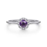 14K White Gold Amethyst and Diamond Halo Ring - 0.06 ct