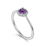 14K White Gold Amethyst and Diamond Halo Ring - 0.06 ct