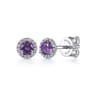 14K White Gold Amethyst and Diamond Halo Stud Earrings - 0.09 ct
