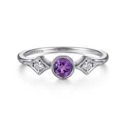 14K White Gold Amethyst and Diamond Ring