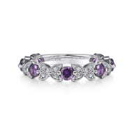 14K White Gold Amethyst and Diamond Stackable Ring