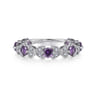 14K White Gold Amethyst and Diamond Stackable Ring - 0.12 ct