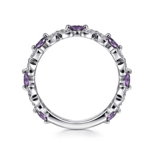 14K White Gold Amethyst and Diamond Stackable Ring