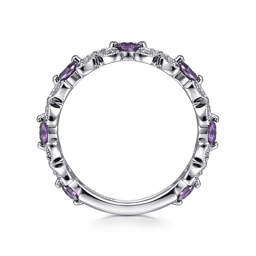 14K White Gold Amethyst and Diamond Stackable Ring - 0.12 ct - Shot 2