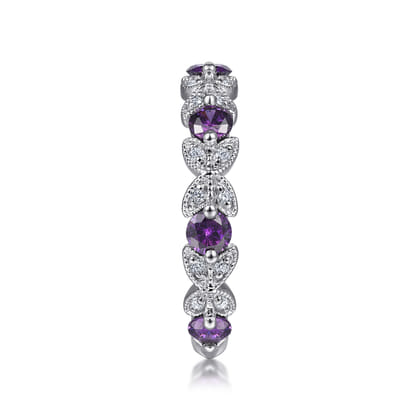14K White Gold Amethyst and Diamond Stackable Ring