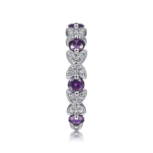 14K White Gold Amethyst and Diamond Stackable Ring - 0.12 ct - Shot 4