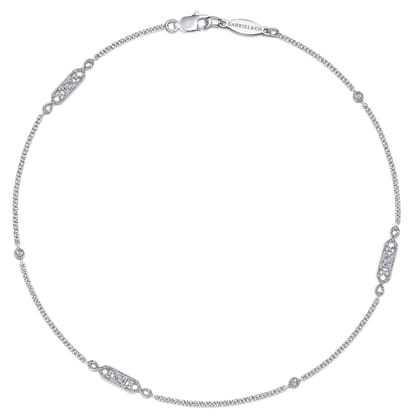 14K White Gold Ankle Bracelet with Geometric Diamond Stations