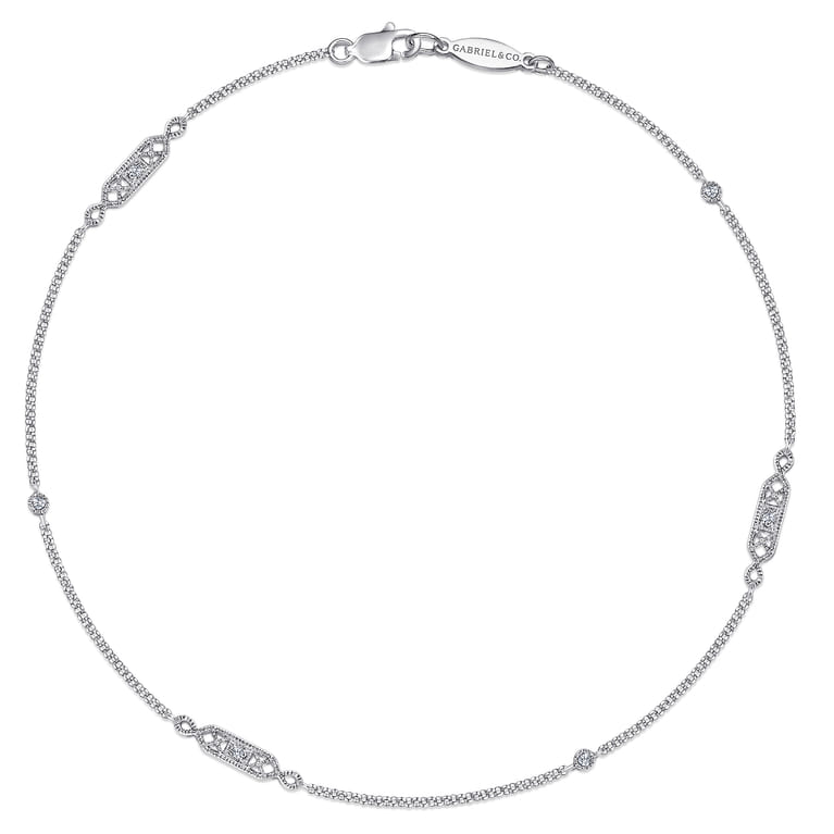 14K White Gold Ankle Bracelet with Geometric Diamond Stations - 0.09 ct - Shot 1