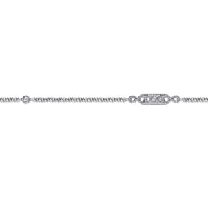 14K White Gold Ankle Bracelet with Geometric Diamond Stations