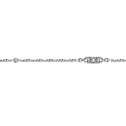 14K White Gold Ankle Bracelet with Geometric Diamond Stations