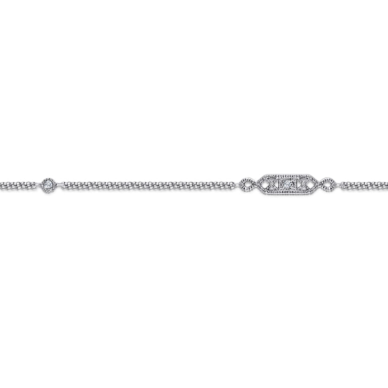 14K White Gold Ankle Bracelet with Geometric Diamond Stations - 0.09 ct - Shot 2