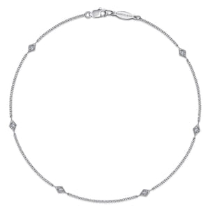 14K White Gold Ankle Bracelet with Marquise Shaped Diamond Stations