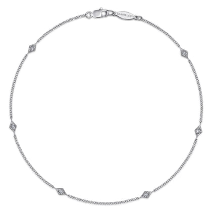 14K White Gold Ankle Bracelet with Marquise Shaped Diamond Stations